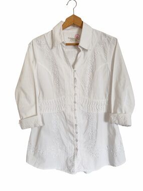 Caamano White Peruvian Cotton Embroidered Long Sleeve Blouse size M
